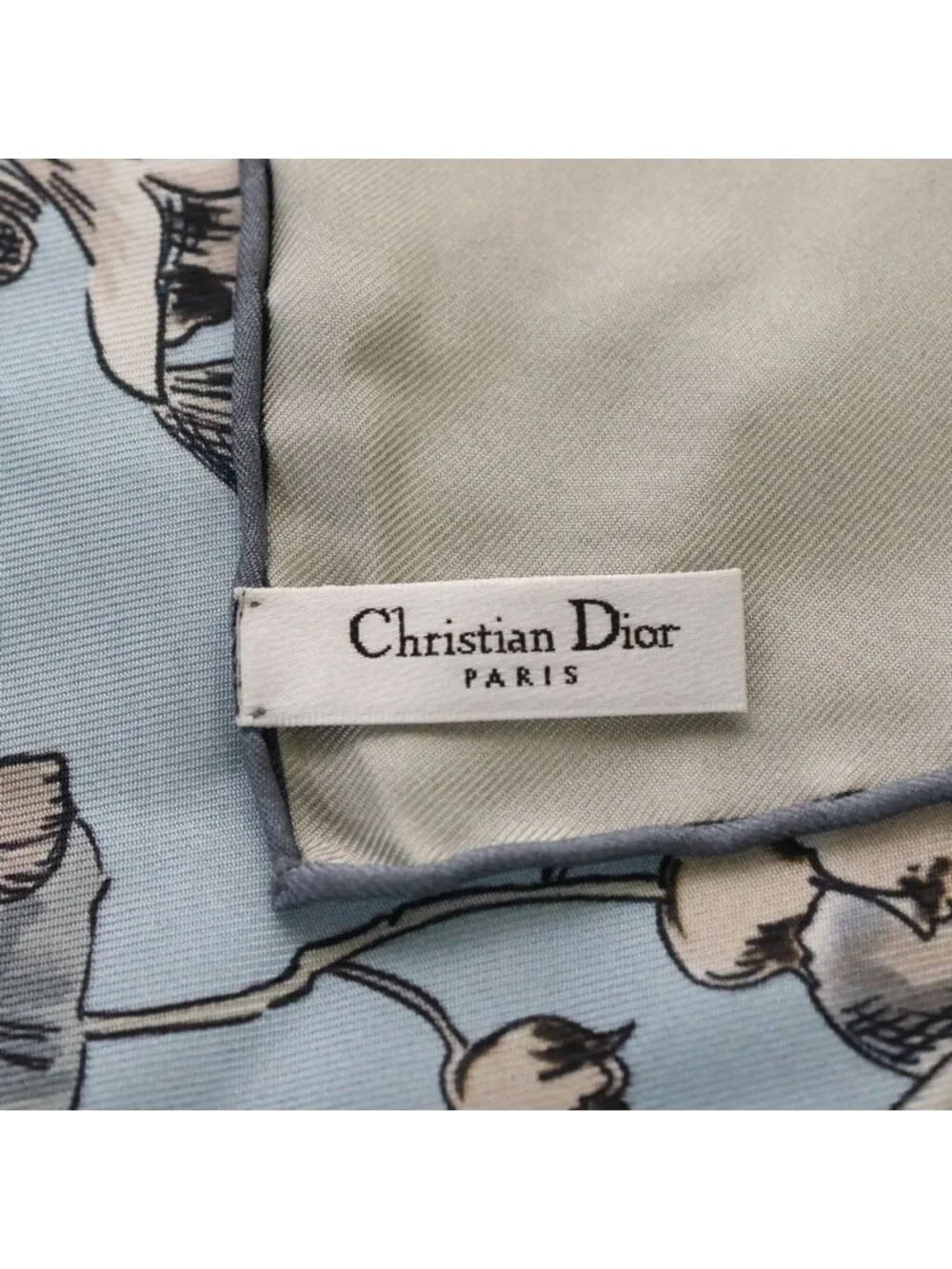 Dior le Jugement Floral Pattern Reversible Silk Scarf Blue Gray